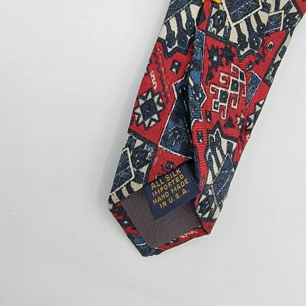 XMI Tie Red Blue Deco Geometric Abstract Stylish Dapper 57 x 4